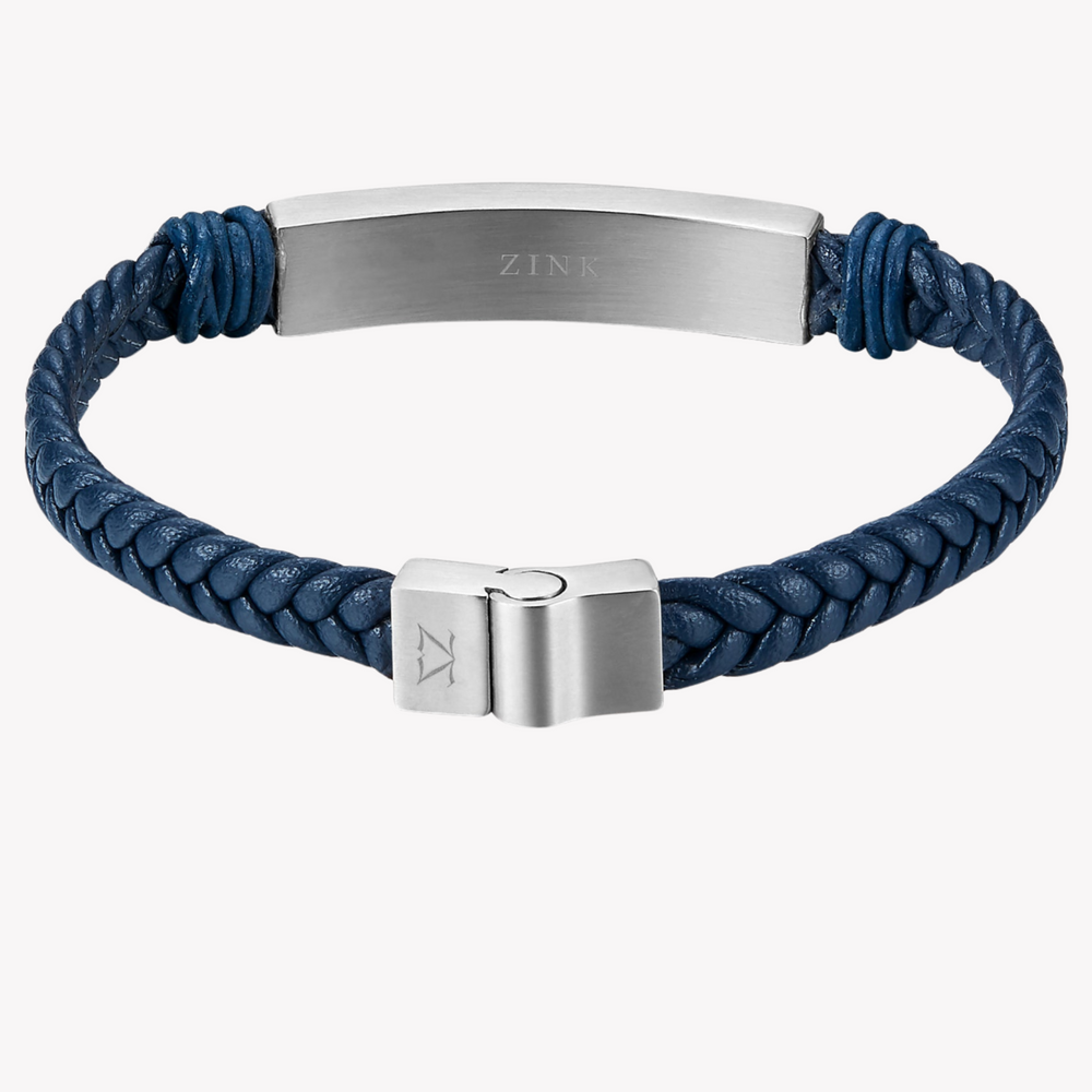 Zink Men's Blue & Silver Stainless Steel & Leather Bracelet | Zjbc028sclbl by i-watch