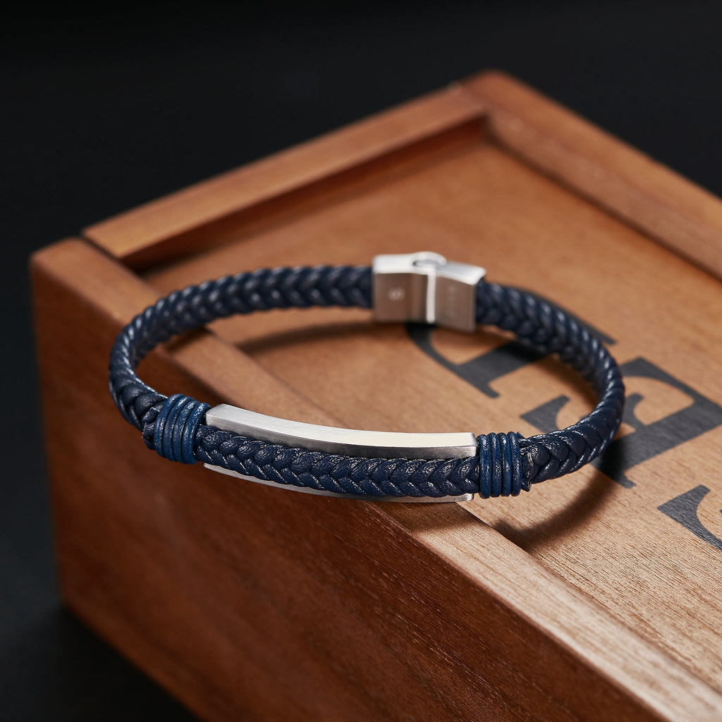 Zink Men's Blue & Silver Stainless Steel & Leather Bracelet | Zjbc028sclbl