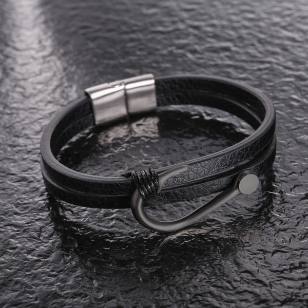 Zink Men's Black Stainless Steel & Leather Bracelet | Zjbc0408