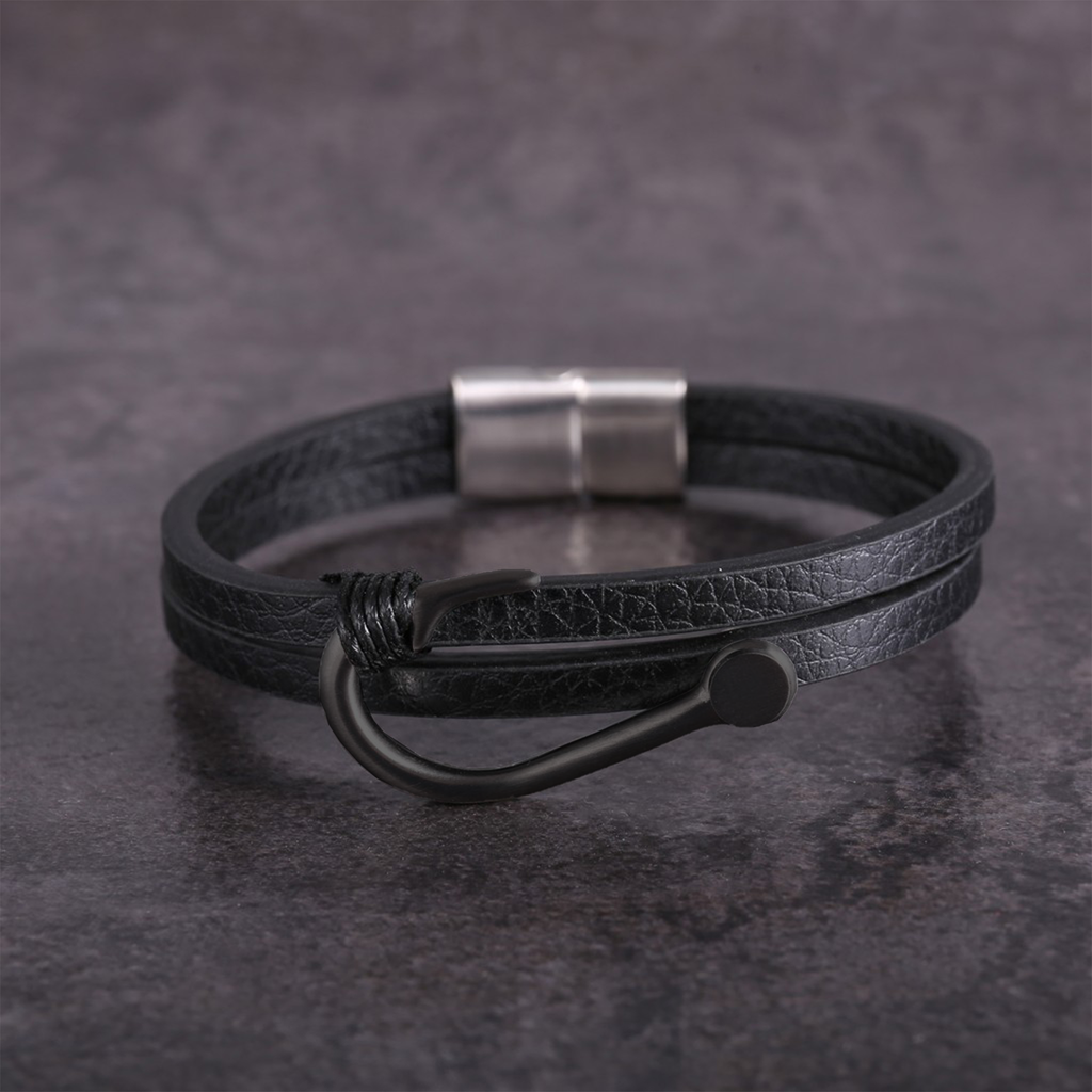 Zink Men's Black Stainless Steel & Leather Bracelet | Zjbc0408