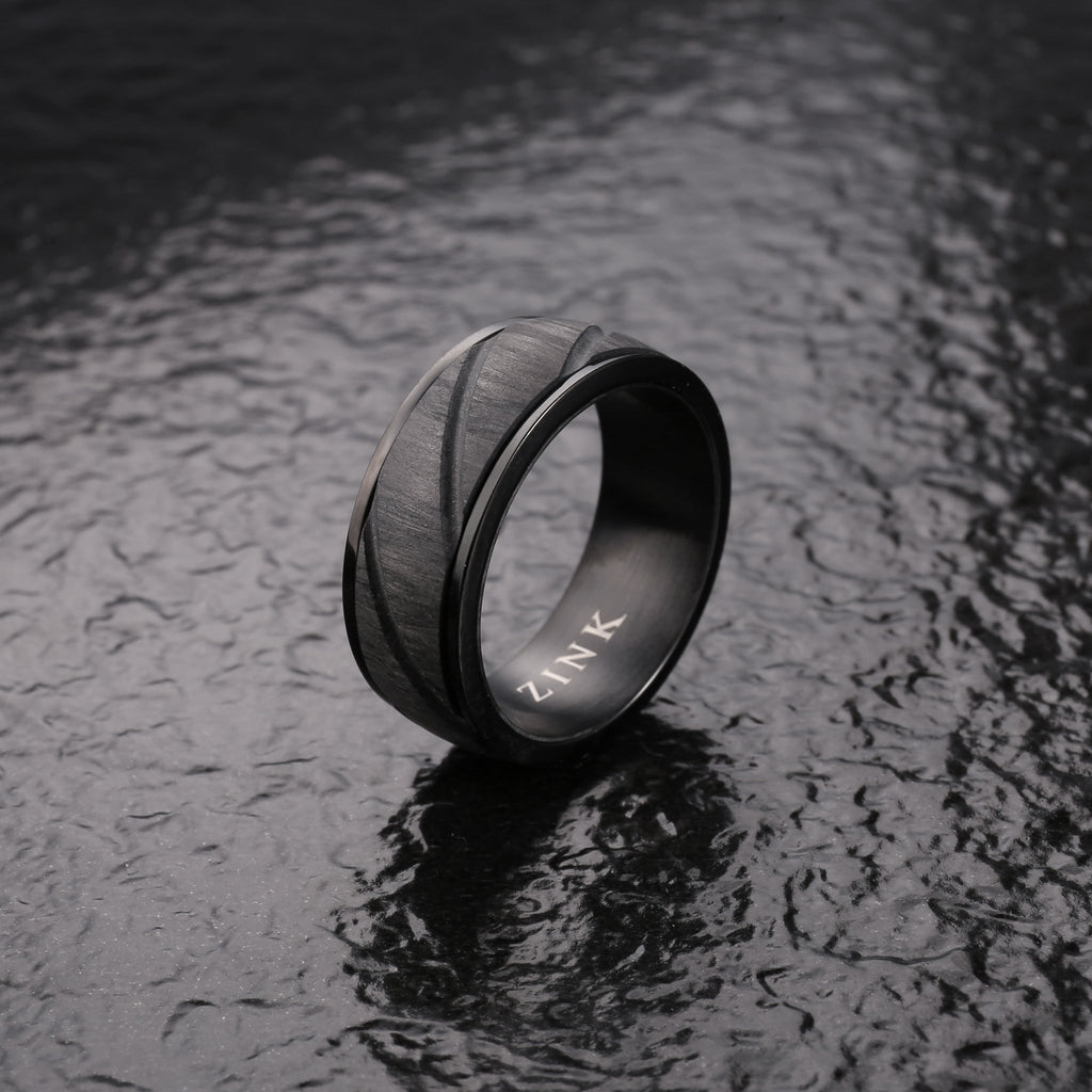 Zink Men's Black Stainless Steel & Carbon Fiber Ring | Zjrg0333