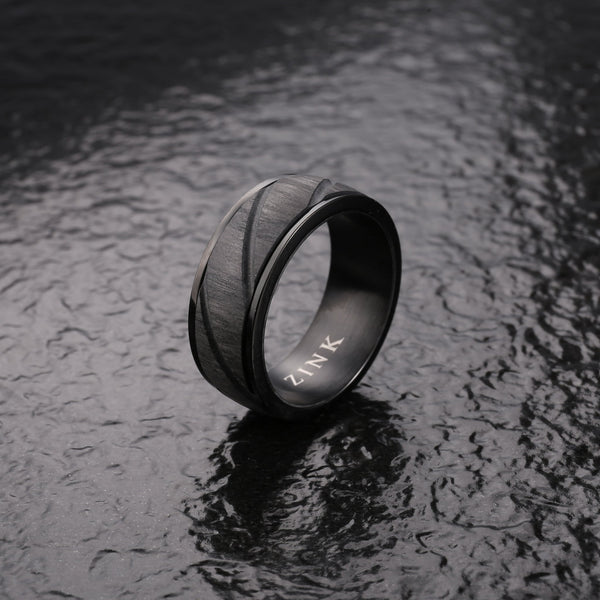 Zink Men's Black Stainless Steel & Carbon Fiber Ring | Zjrg0333