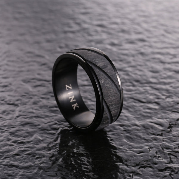 Zink Men's Black Stainless Steel & Carbon Fiber Ring | Zjrg0333