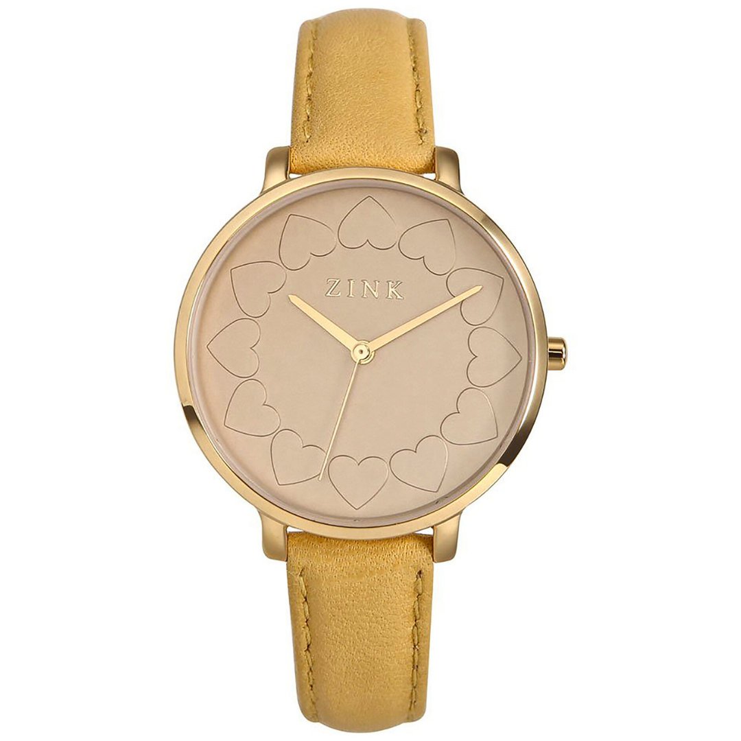 ZINK Women's Watch with Gold Stainless Steel Case and Khaki Leather Band