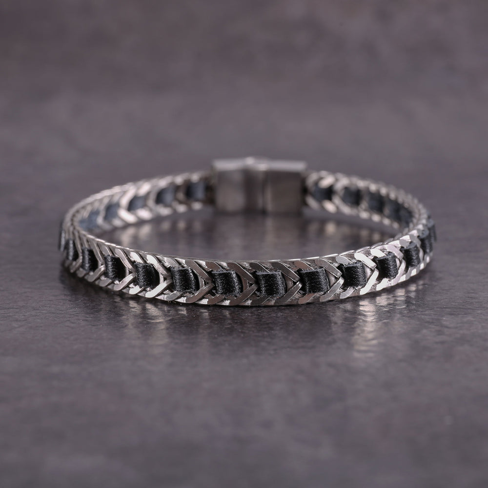 Zink Men's Black & Silver Leather & Stainless Steel Bracelet | Zjbc0373