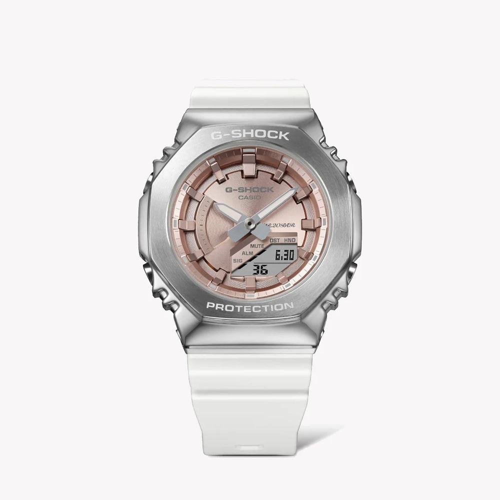 Casio Unisex Silver Resin & Stainless Steel Watch, Rose Gold Dial | Gm-S2100ws-7aer by i-watch