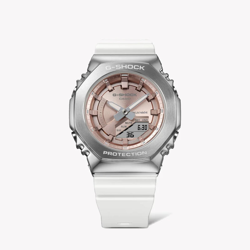 Casio Unisex Silver Resin & Stainless Steel Watch, Rose Gold Dial | Gm-S2100ws-7aer by i-watch