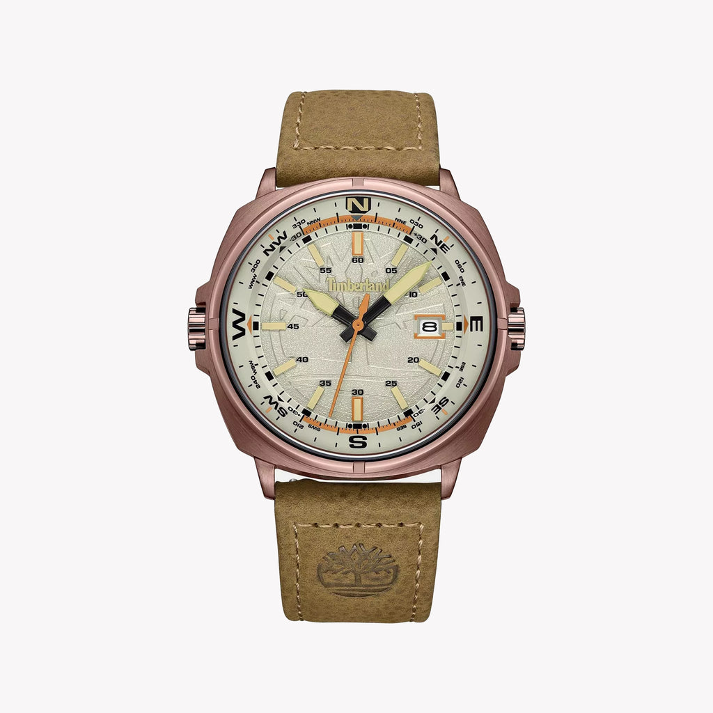 TIMBERLAND TDWGB2230802 RUGGED ELEGANCE - MEN'S WATCH WITH ROSE GOLD LEATHER BAND & BEIGE DIAL