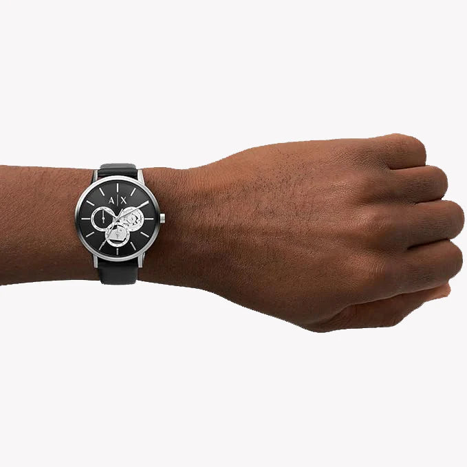 Armani Exchange Men's Silver Watch, Black Leather | Ax2745 by i-watch