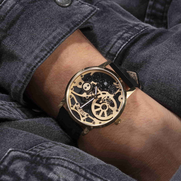 GUESS GW0570G1 - BOLD & SOPHISTICATED MEN'S WATCH with Gold Case & Black Leather Band-i-Watch-5