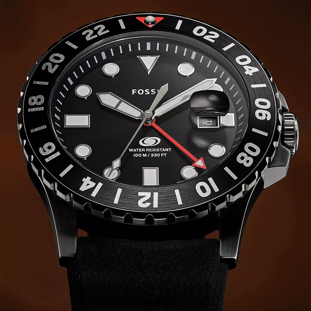 FOSSIL FS6036 SLEEK ELEGANCE - MEN'S GMT WATCH WITH BLACK DIAL & SILICONE STRAP-i-Watch-5