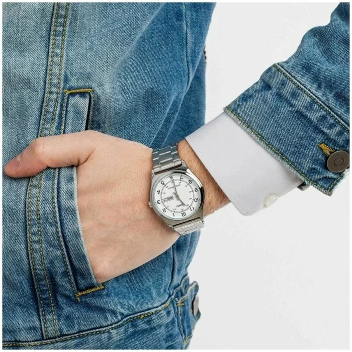 MTP-V006D-7BUDF - TIMELESS ELEGANCE - MEN'S STAINLESS STEEL WATCH WITH DAY & DATE FUNCTION-i-Watch-2