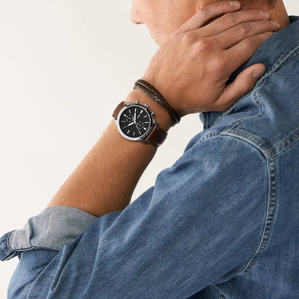 FOSSIL FS5967SET - TIMELESS ELEGANCE MEN'S WATCH WITH LEATHER STRAP & BLACK DIAL-i-Watch-4