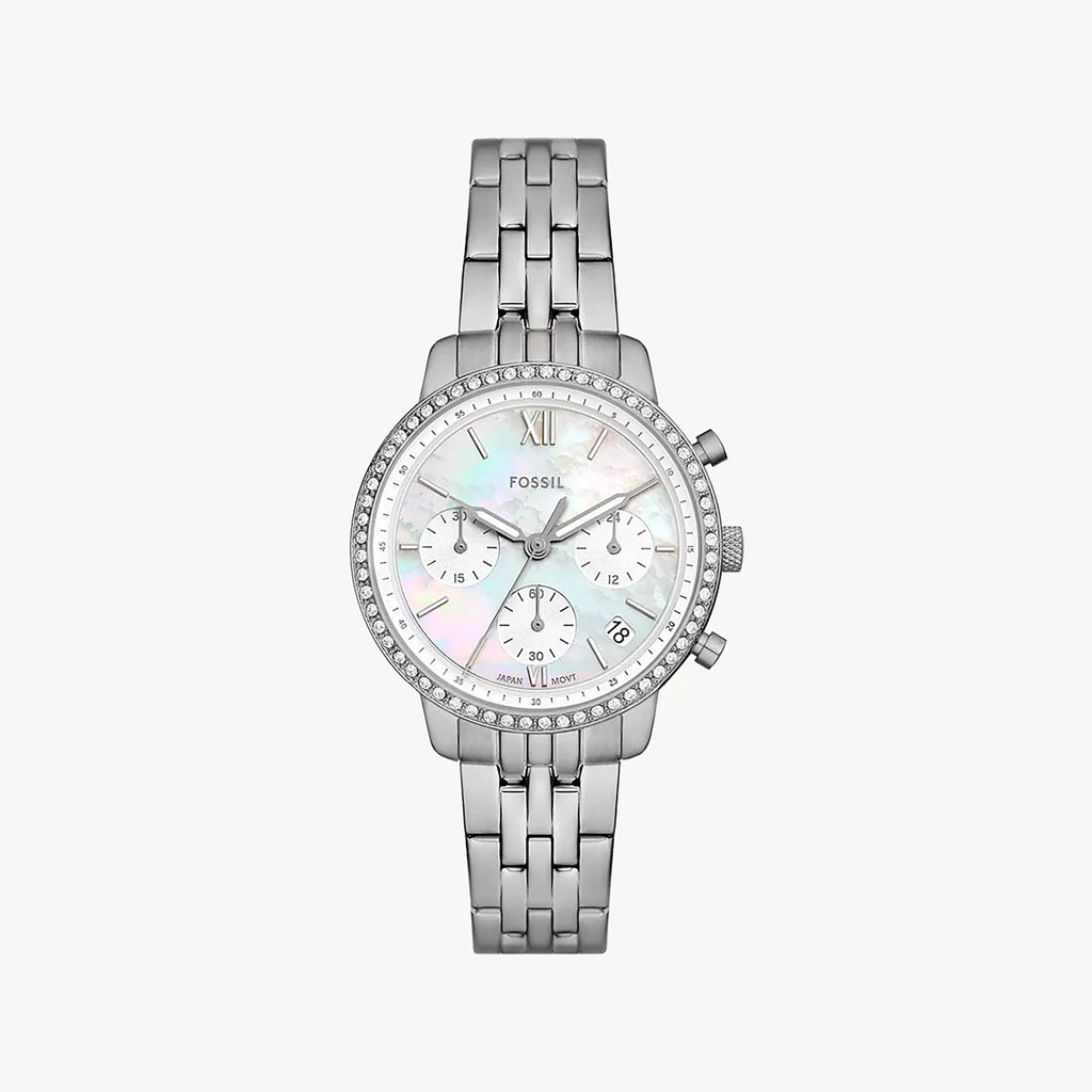 FOSSIL ES5357 RADIANT CHARM - ELEGANT SILVER STAINLESS STEEL WOMEN'S WATCH WITH WHITE DIAL