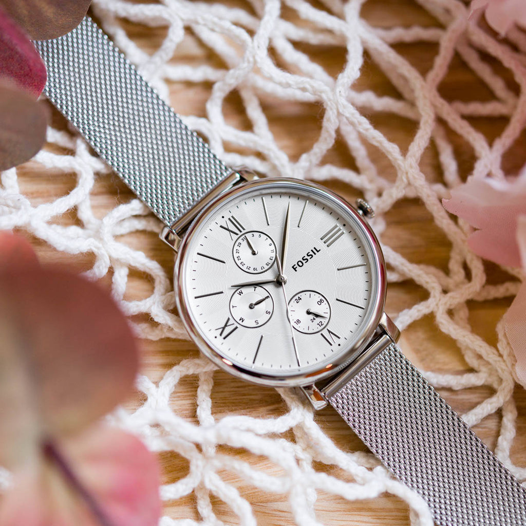 FOSSIL ES5099 - TIMELESS ELEGANCE WOMEN'S WATCH WITH SILVER MESH BAND AND WHITE DIAL-i-Watch-5