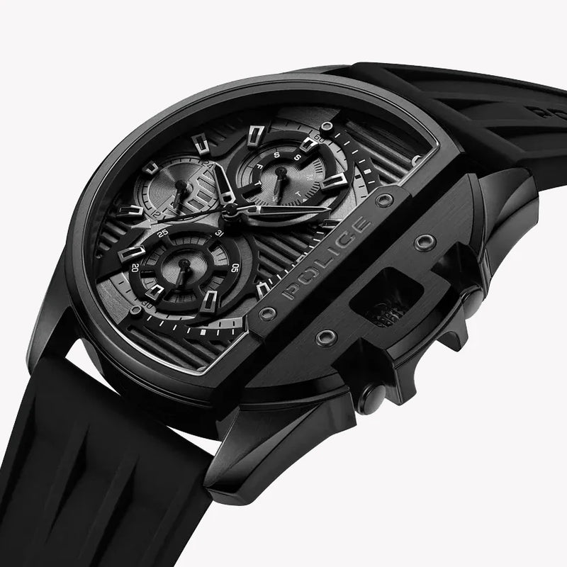 Police Men's Black Stainless Steel Watch, Silicone Band | Pewgq2203605 by i-watch