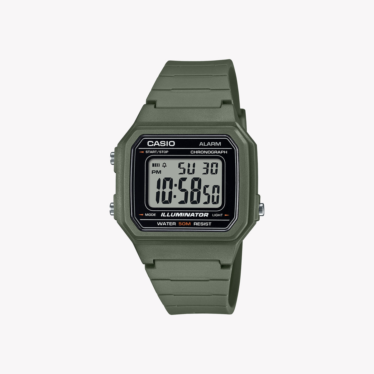 CASIO W-217H-3AV BOLD ADVENTURE - MEN'S SPORTY DIGITAL WATCH with Green Resin Band and Precision Timing