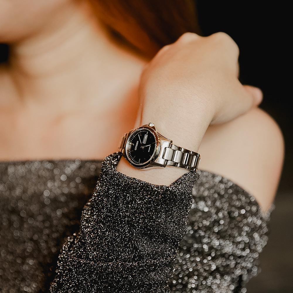 CITIZEN EQ0591-81E - ELEGANT TIMEPIECE - STUNNING BLACK DIAL & SILVER STAINLESS STEEL - WOMEN'S WATCH-i-Watch-2