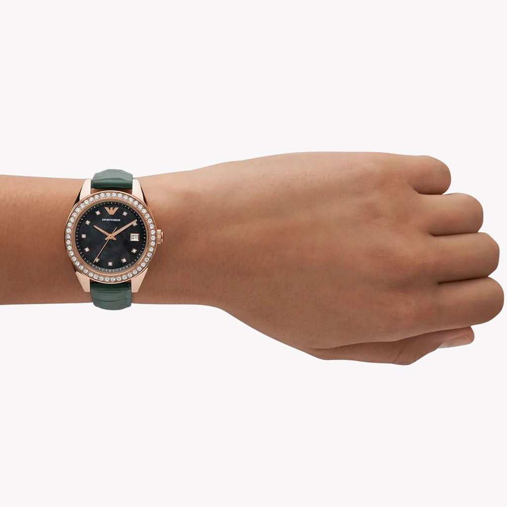 EMPORIO ARMANI AR11506 - ELEGANT ROSE GOLD & GREEN LEATHER WOMEN'S WATCH-i-Watch-4