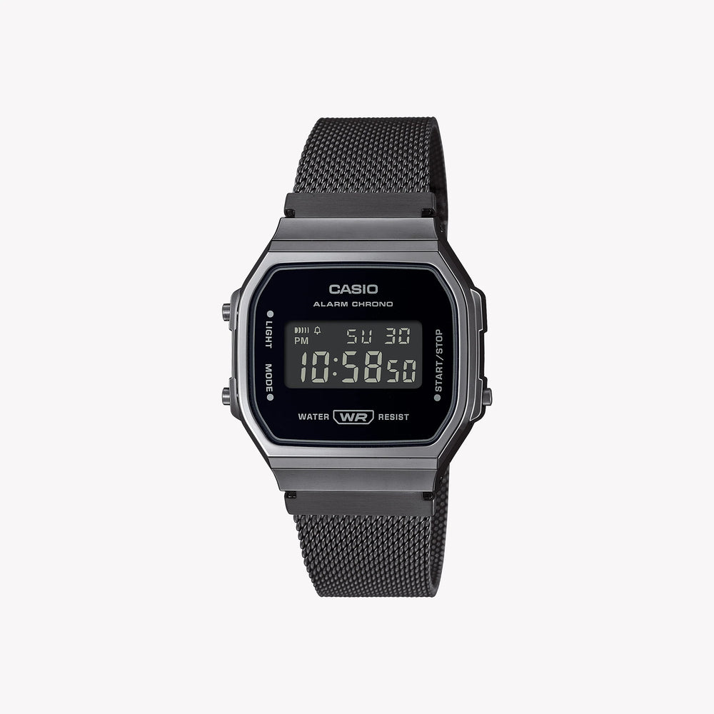 CASIO A168WEMB-1B DYNAMIC SPORTY DIGITAL - ULTIMATE FUNCTIONALITY & STYLE Unisex Watch with black ion-plated band and vibrant illumination
