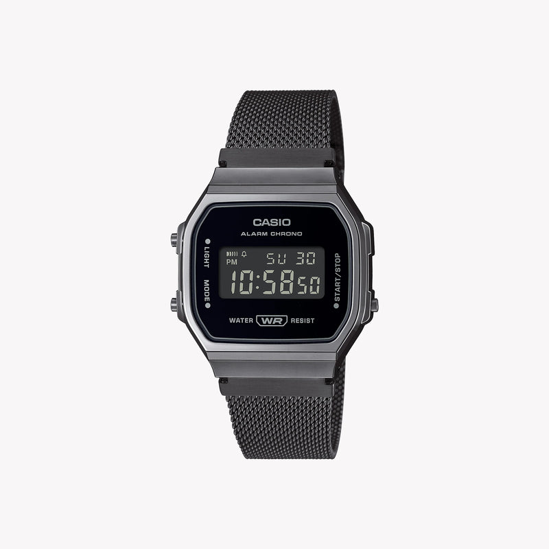 CASIO A168WEMB-1B DYNAMIC SPORTY DIGITAL - ULTIMATE FUNCTIONALITY & STYLE Unisex Watch with black ion-plated band and vibrant illumination