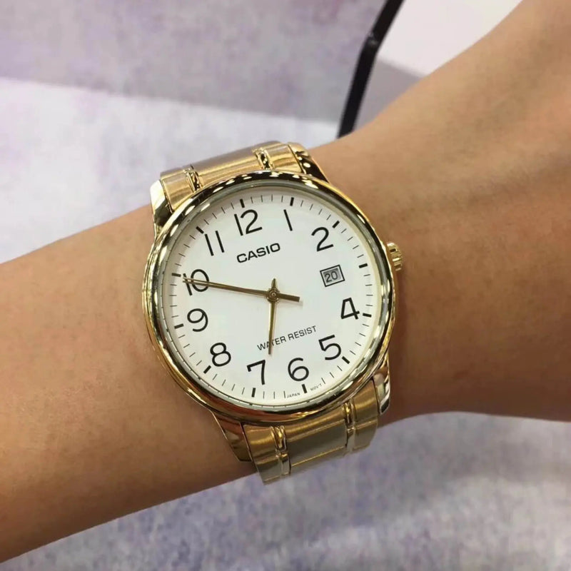 MTP-V002G-7B2UDF - TIMELESS ELEGANCE MEN'S WATCH WITH GOLD CASE & WHITE DIAL-i-Watch-4