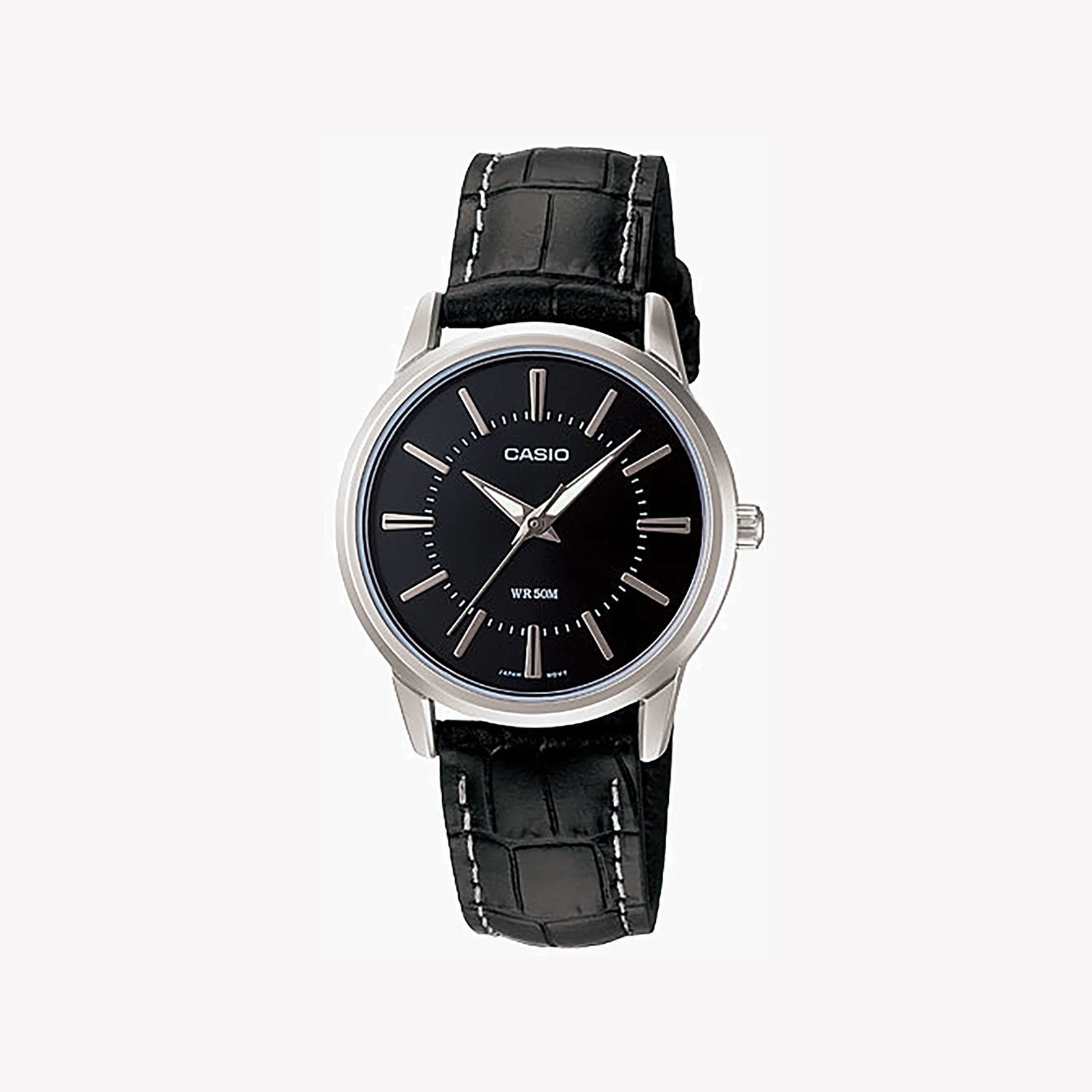 Casio Women's Silver/Black Leather Watch, Black Dial | Ltp-1303l-1avdf by i-watch