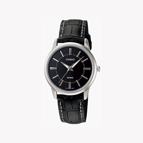 Casio Women's Silver/Black Leather Watch, Black Dial | Ltp-1303l-1avdf by i-watch
