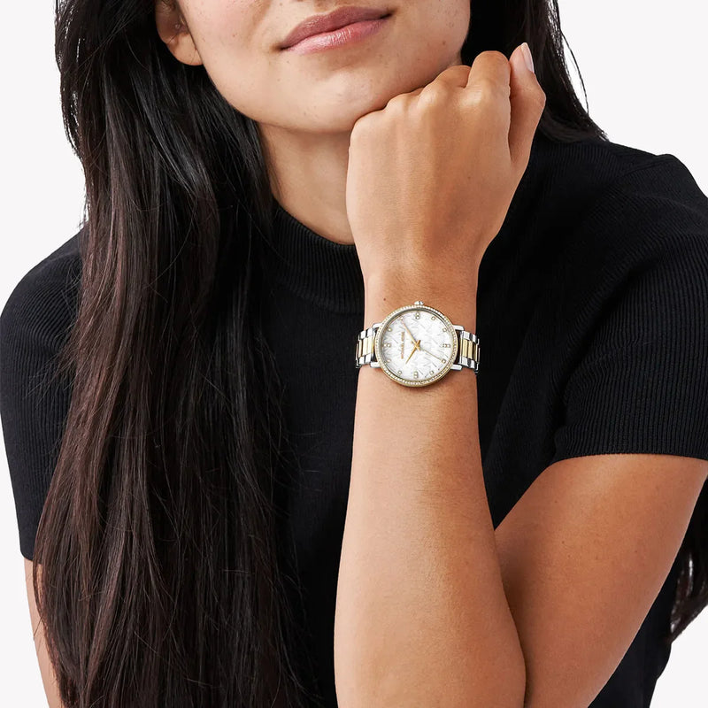 Michael Kors Women's Silver-Gold Watch, White Dial | Mk4595 by i-watch