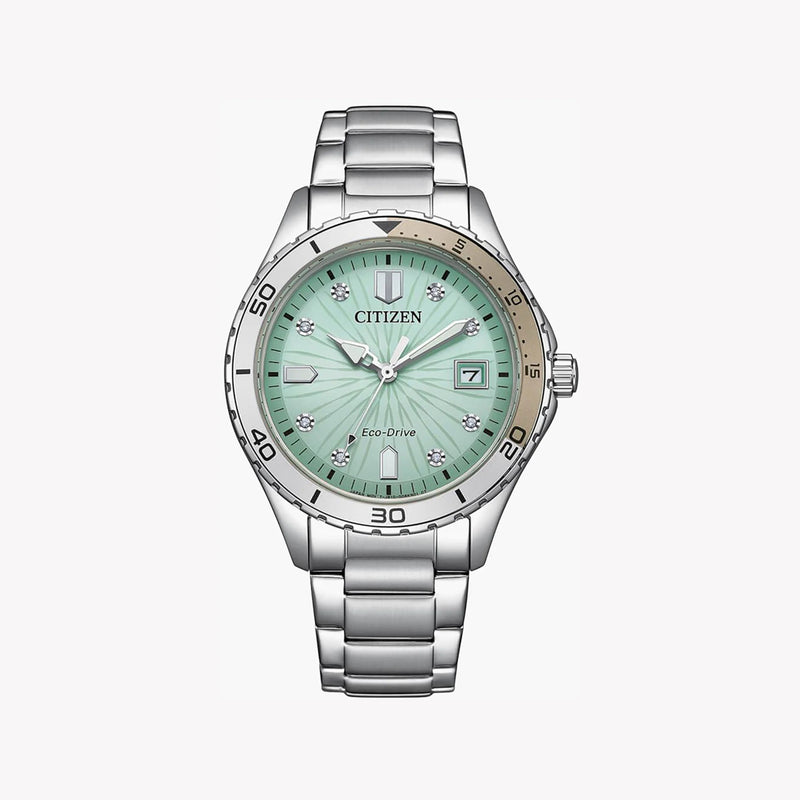 Citizen Women's Silver Stainless Steel Watch, Light Green Dial | Fe6170-88l by i-watch