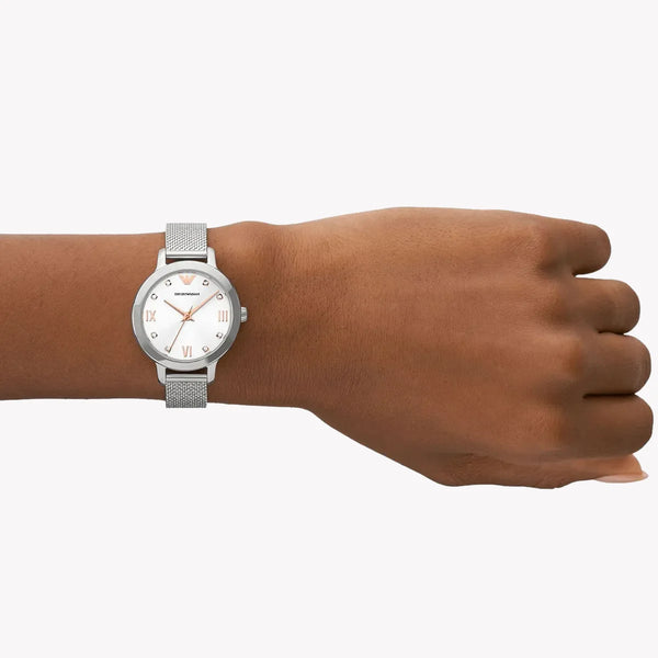 Emporio Armani Women's Silver Stainless Steel Watch, White Dial | Ar80065set by i-watch