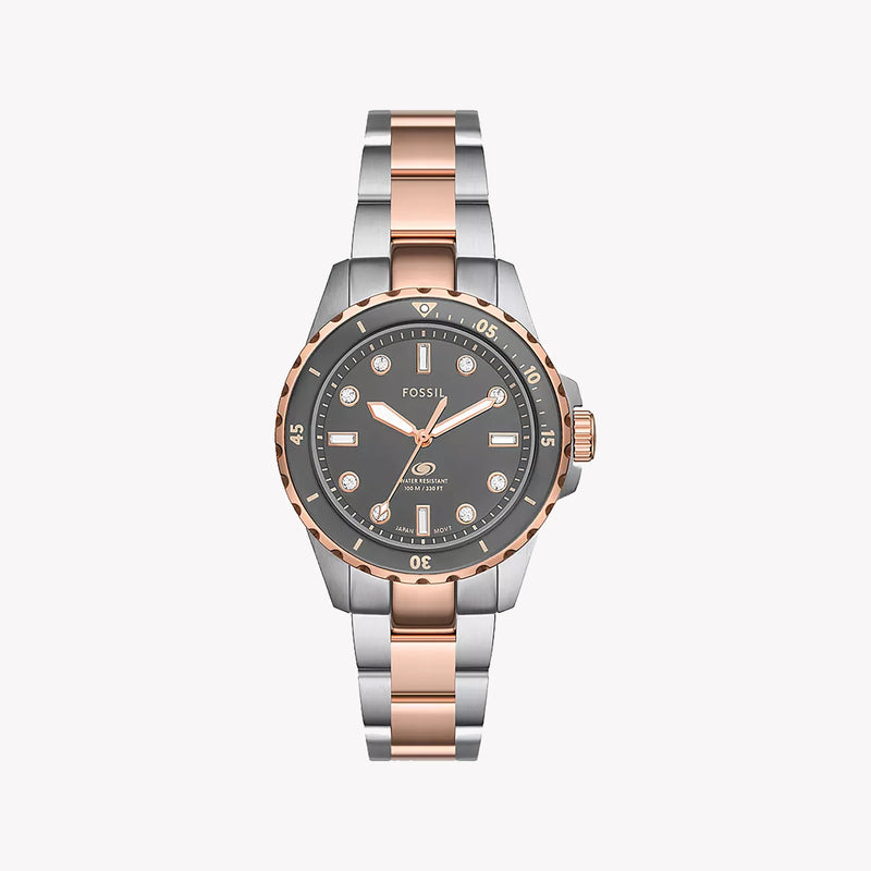 Fossil Women's Silver/Rose Gold Dive Watch, Black Dial | Es5348 by i-watch