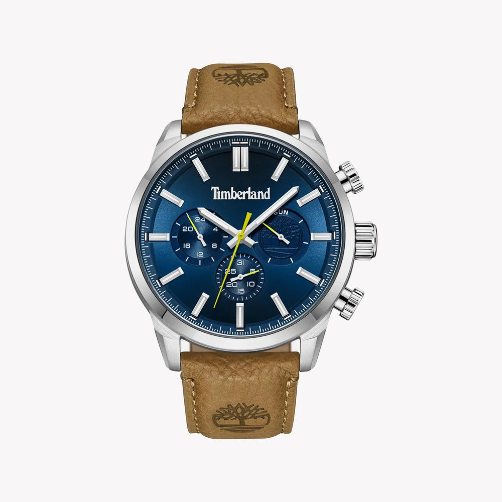 Timberland Men's Silver & Brown Leather Watch, Blue Dial | Tdwgf0028702 by i-watch