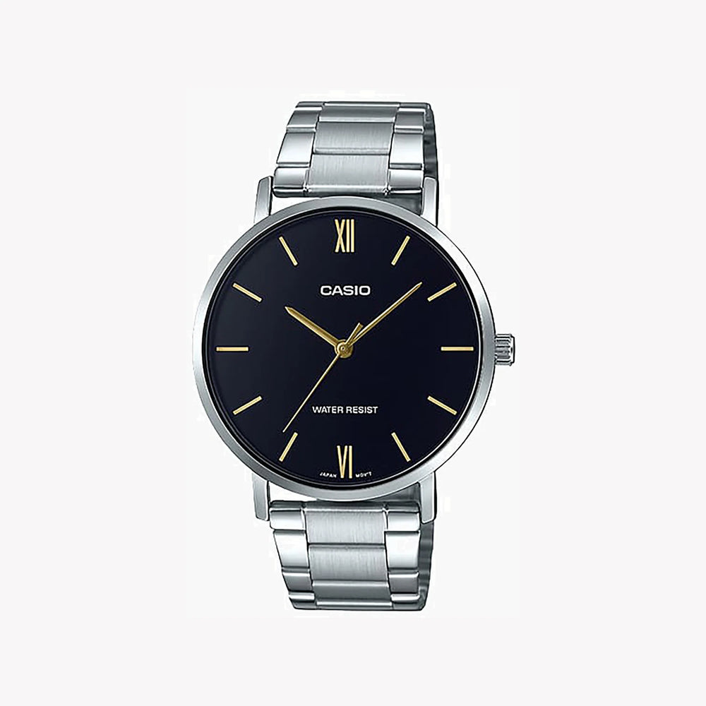 Casio Men's Silver Watch, Black Dial | Mtp-Vt01d-1b by i-watch