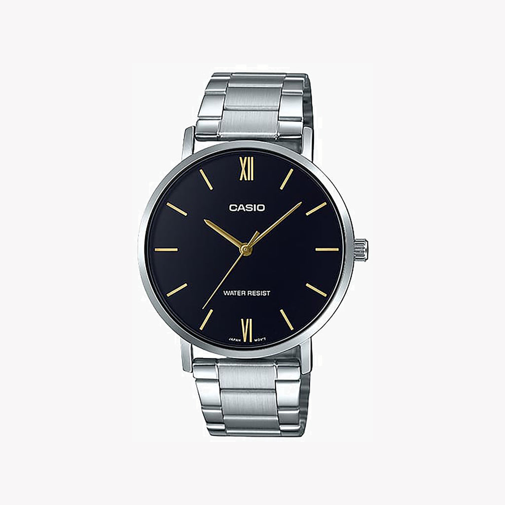 CASIO MTP-VT01D-1B - VERSATILE BLACK DIAL MEN'S ANALOG WATCH FOR WORK & PLAY