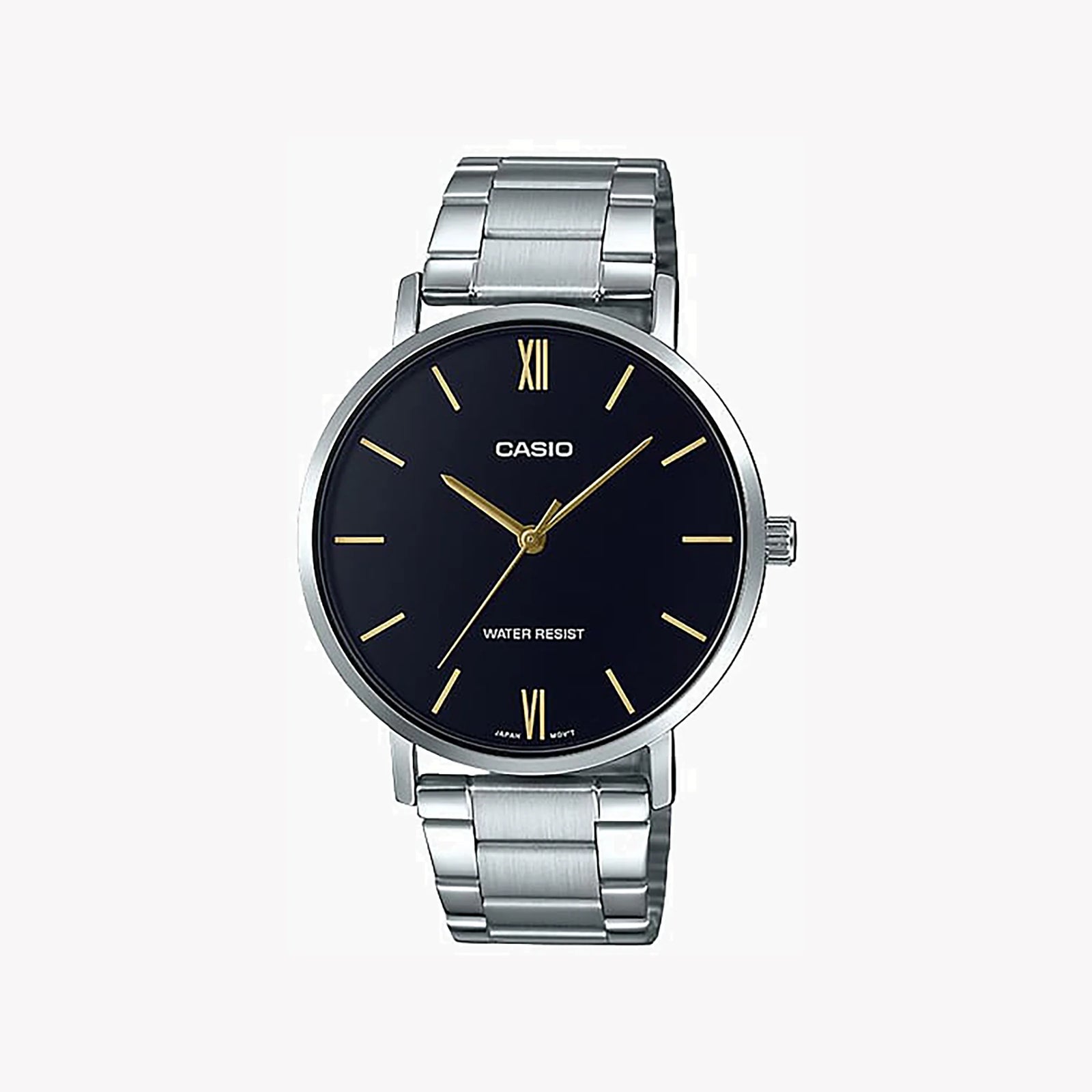 Casio Men's Silver Watch, Black Dial | Mtp-Vt01d-1b by i-watch