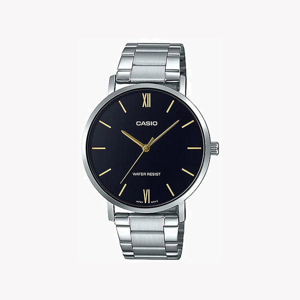 Casio Men's Silver Watch, Black Dial | Mtp-Vt01d-1b by i-watch