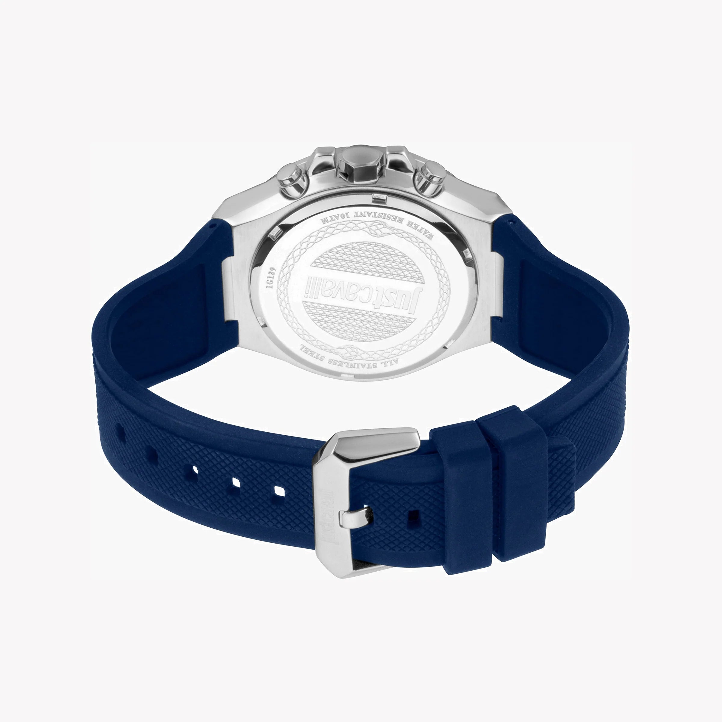 JUST CAVALLI JC1G139P0035 MEN'S SOPHISTICATION - ELEGANT SILVER DIAL & BLUE SILICONE BAND