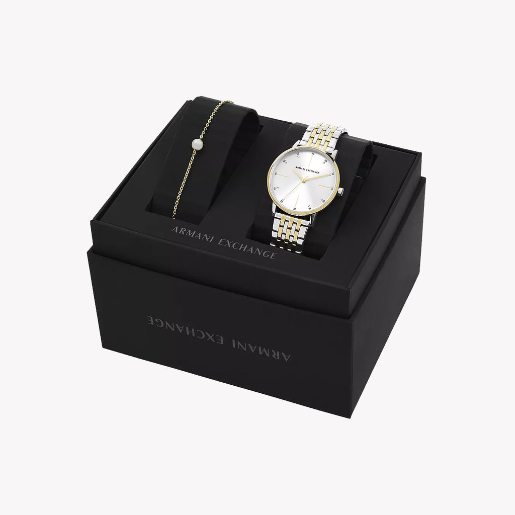 ARMANI EXCHANGE Women's Watch with Silver Stainless Steel Case and Silver / Gold Stainless Steel Band-i-Watch-5