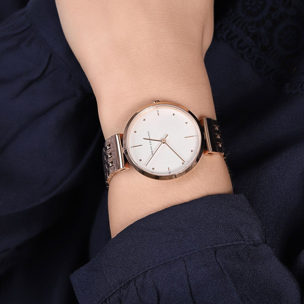 ARMANI EXCHANGE AX5901 - ROSE GOLD ELEGANCE - Women's Chic Analog Watch with Silver Dial-i-Watch-5