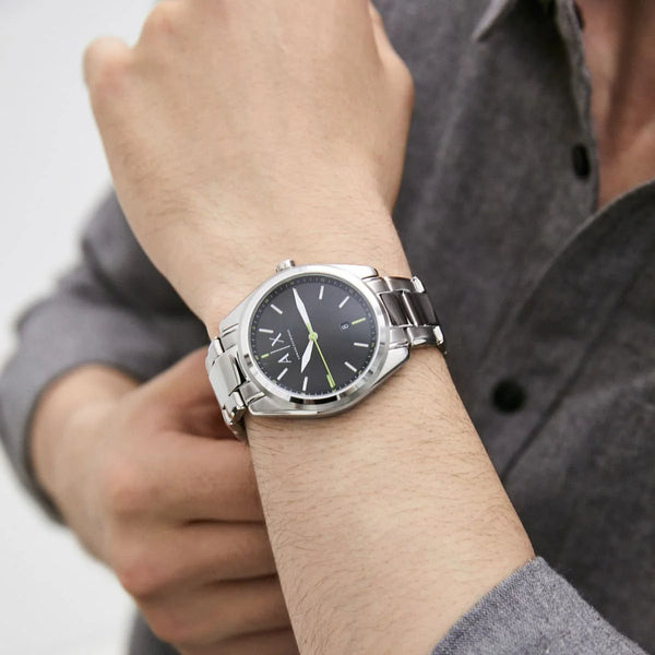 Armani Exchange Men's Silver Watch, Black Dial | Ax2856
