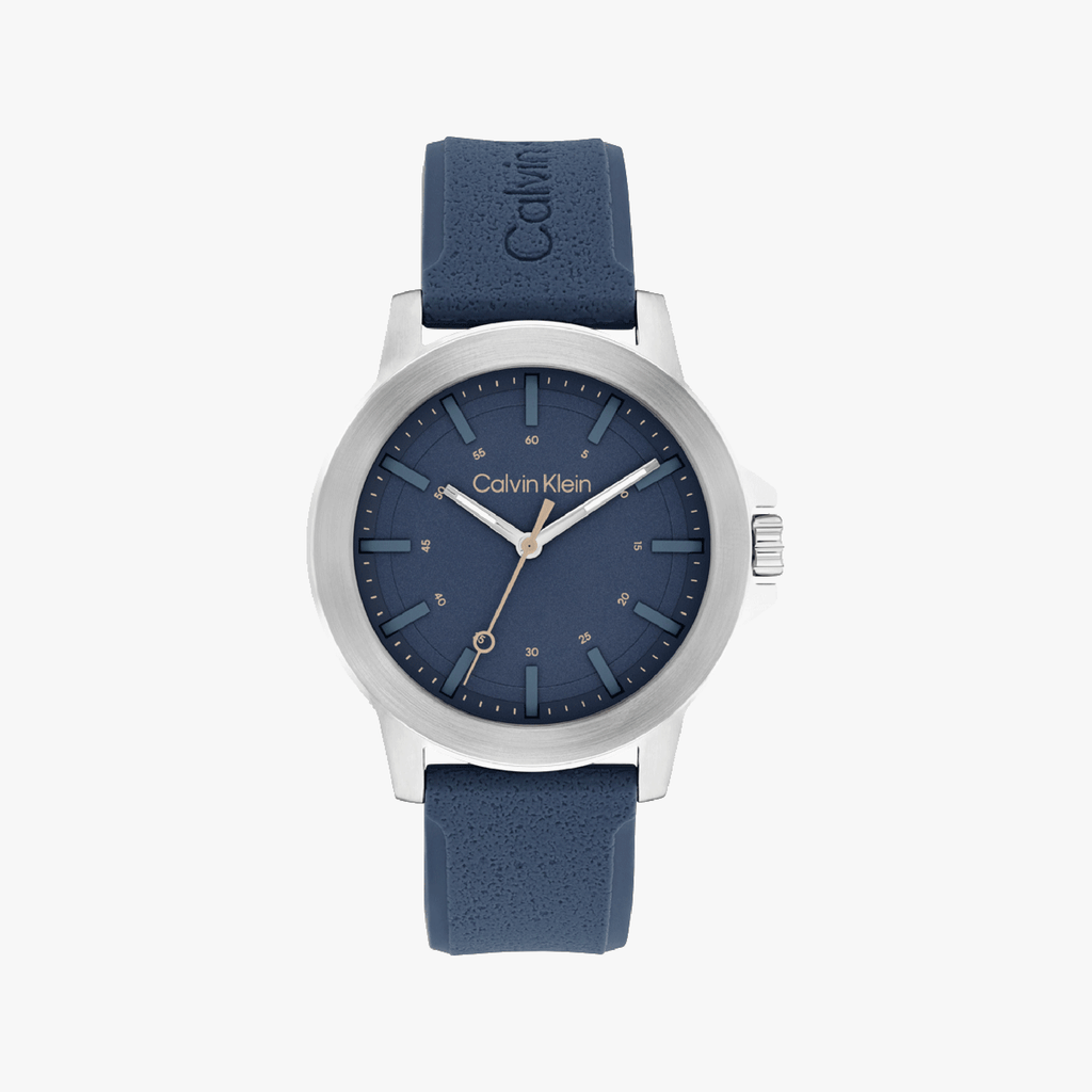 CK CALVIN KLEIN BLUE DIAL - ELEGANTLY STRIKING MEN'S WATCH WITH SILICONE BAND
