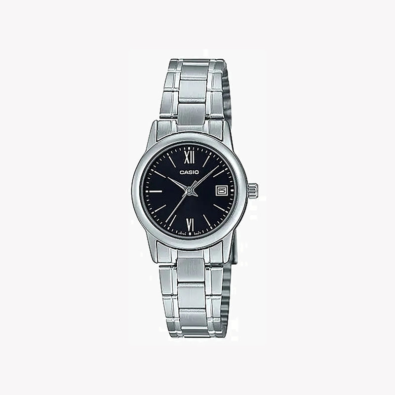 Casio Women's Silver Stainless Steel Watch, Black Dial | Ltp-V002d-1b3udf by i-watch