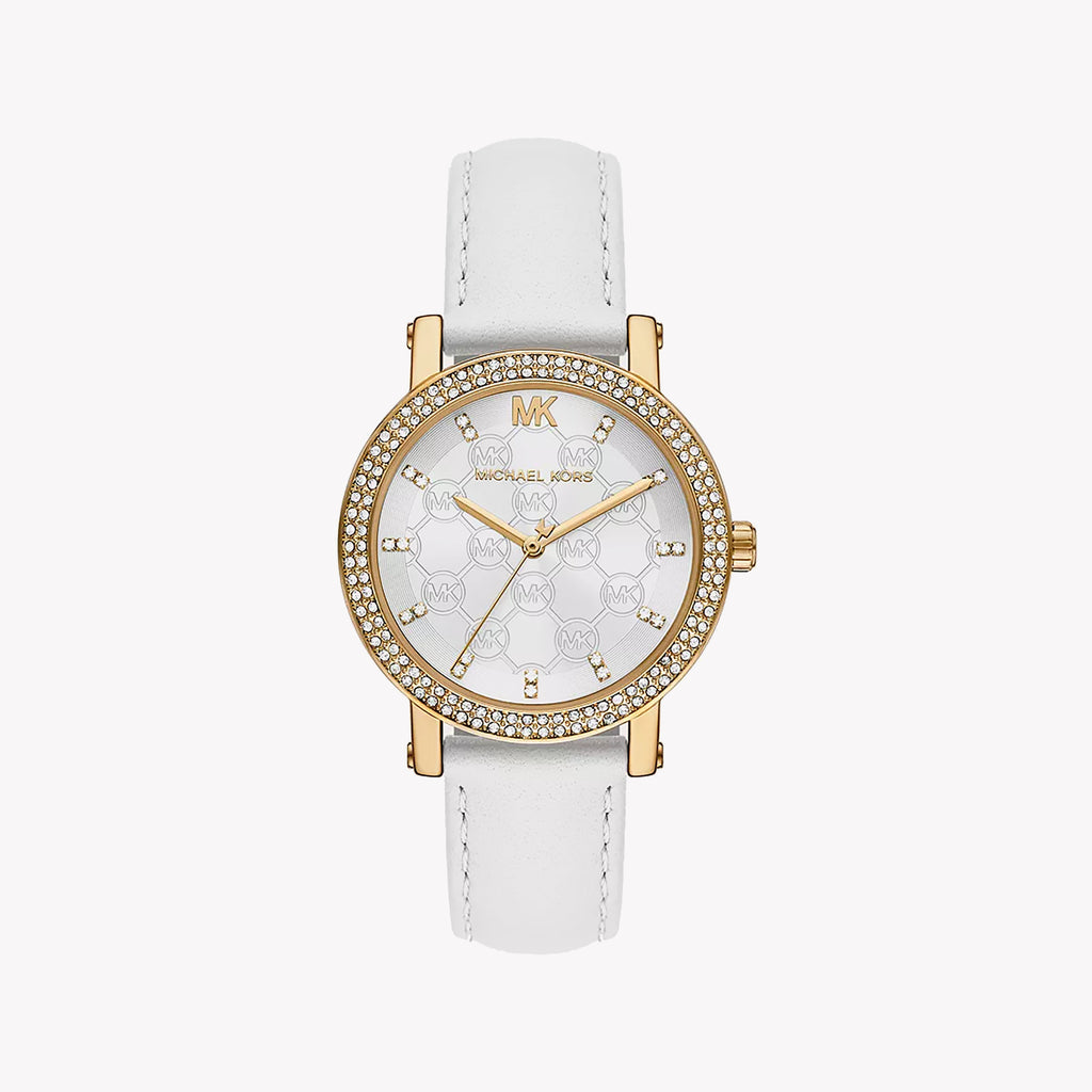 MICHAEL KORS MK2985 - ELEGANT GLOW - WOMEN'S GOLD & WHITE LEATHER TIMEPIECE