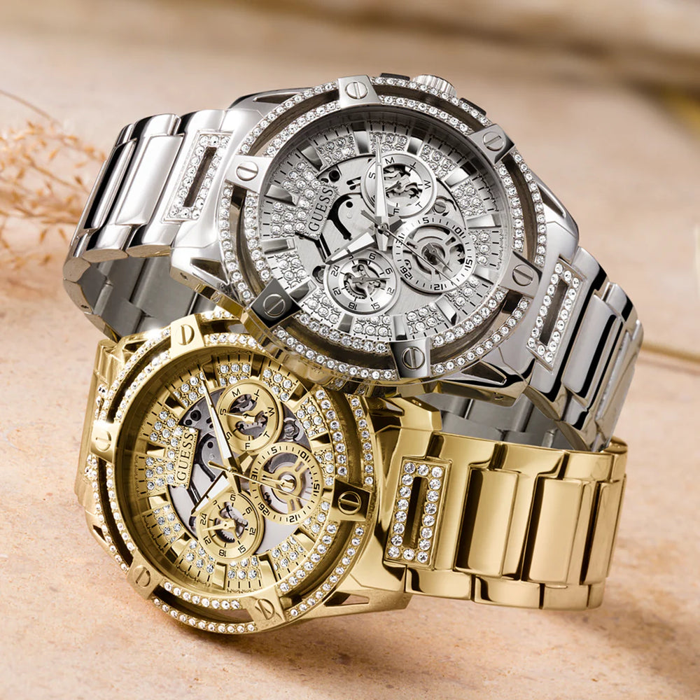 Guess Unisex Silver Stainless Steel Watch, Clear Dial | Gw0497g1 by i-watch