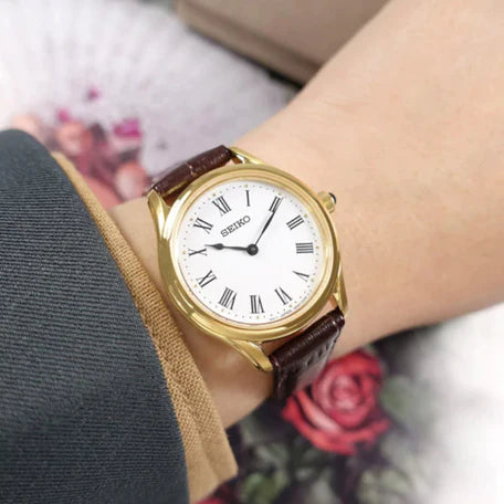 Radiant Charm Women's Gold Stainless Steel, Brown Leather | Swr072p1 by i-watch