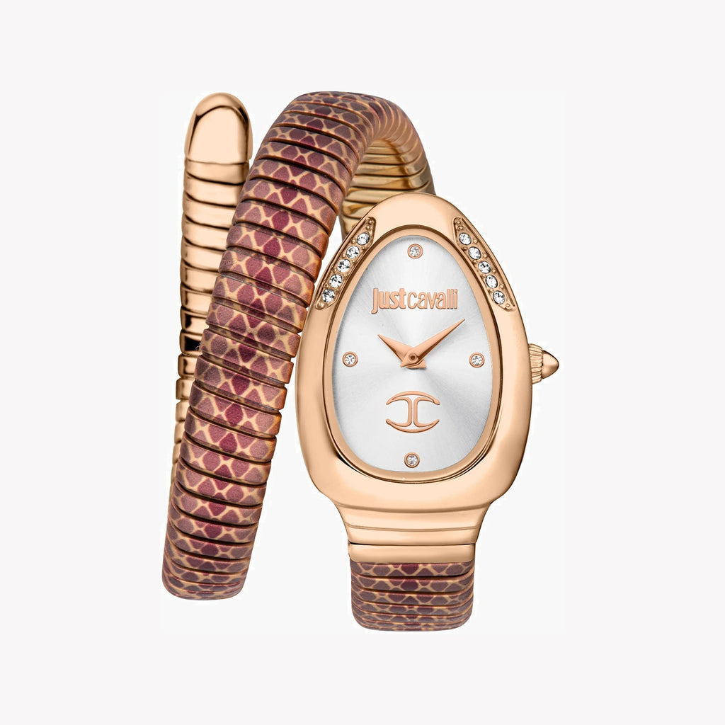 JUST CAVALLI Women's Watch with Rose Gold Stainless Steel Case and Rose Gold & Red Brown Stainless Steel Band