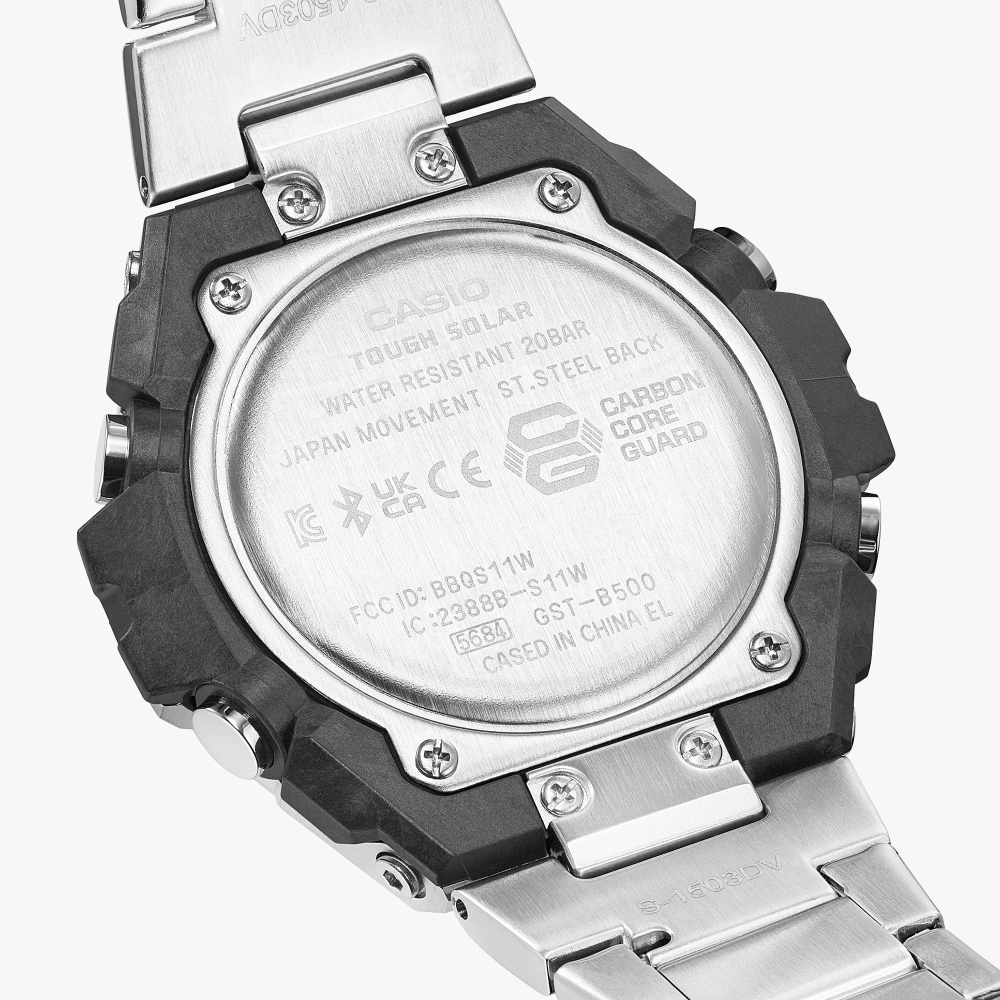 CASIO G-SHOCK GST-B500D-1ADR - ELEGANT ADVENTURER MEN'S WATCH with Silver Stainless Steel and Bold Black Dial