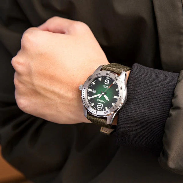 Citizen Bi1041-06x - Modern Man's Stylish & Functional Timepiece With Green Dial & Nylon Band by i-watch