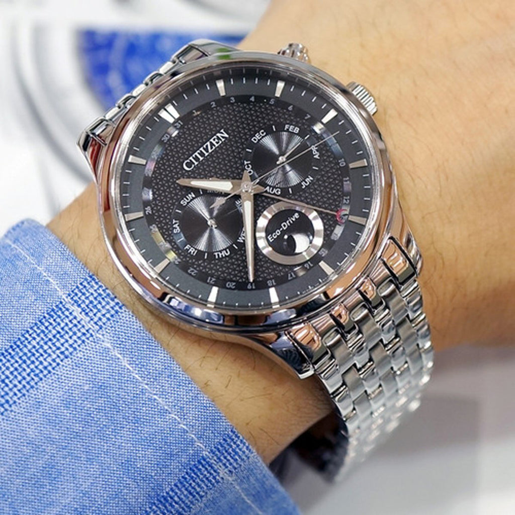 CITIZEN AP1050-56E ELEGANCE - MODERN MEN'S ECO-DRIVE WATCH with Silver Stainless Steel and Black Dial-i-Watch-3